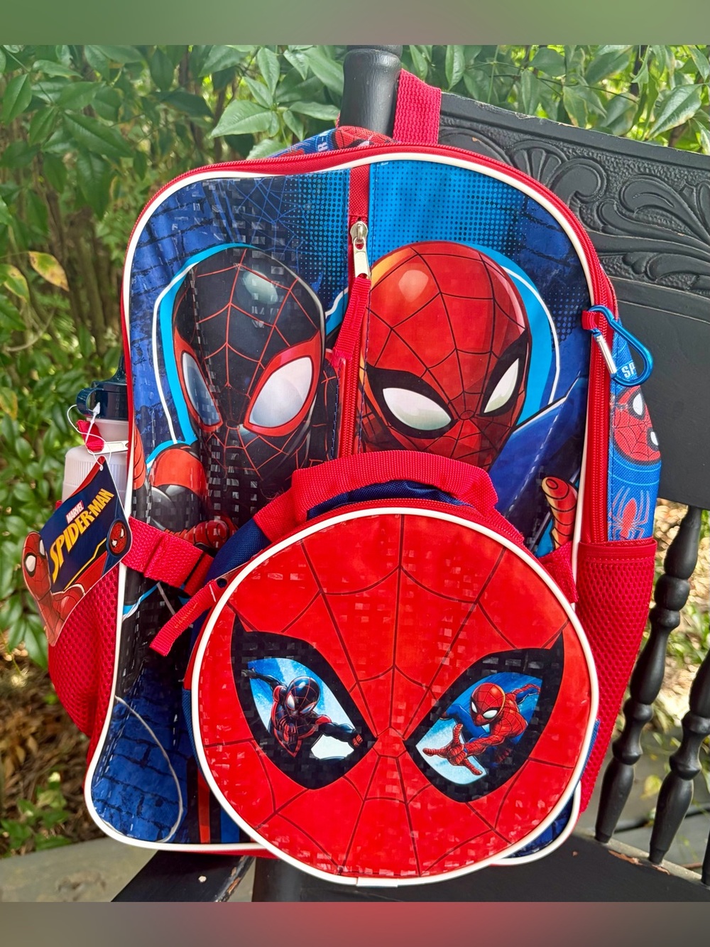 NWT MARVEL SPIDER-MAN Red & Blue Kids Backpack with Detachable Round Lunch Bag